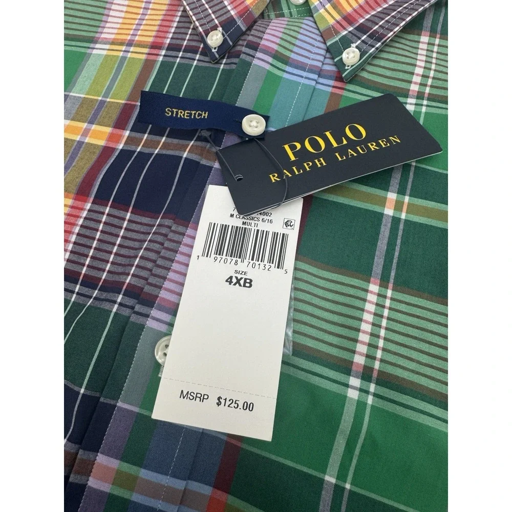 NWT Polo Ralph Lauren Stretch Cotton Plaid Classic Fit Button Down 4XB $125